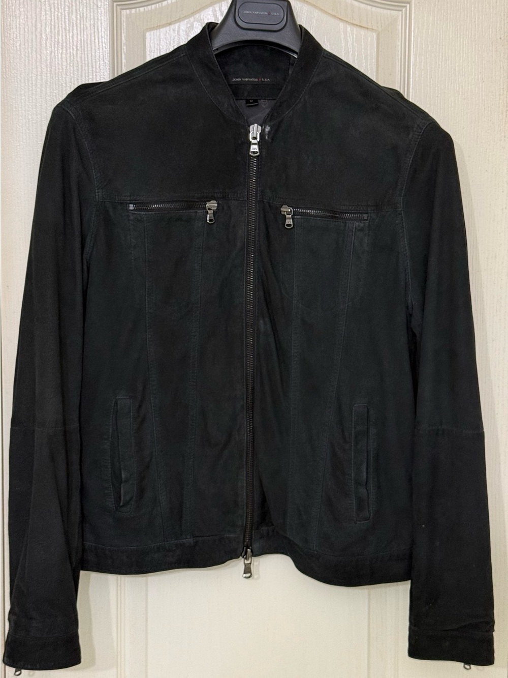 John Varvatos U.S.A. Black 100% Goat Suede Leather Moto Racer Jacket Men’s M